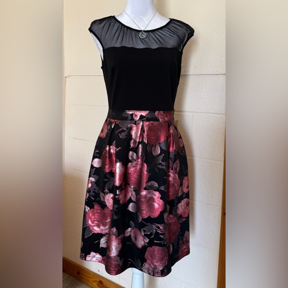 Enfocus Studio Black Dress with Pink Floral‎ Design